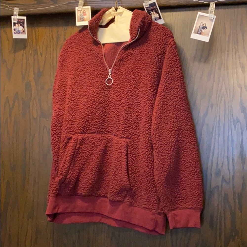 Fuzzy burgundy quarter zip